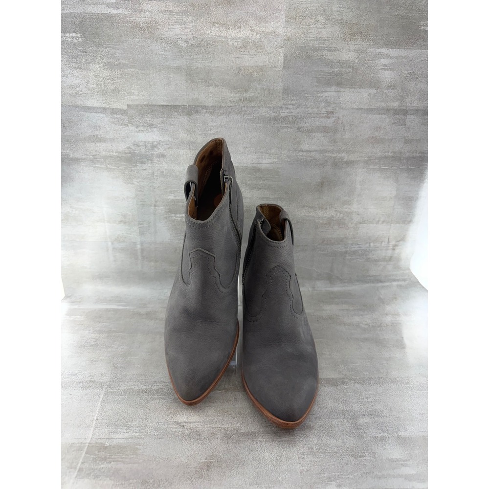 Frye Gray Leather Western Ankle Boots 3431724-JEA Pointed Toe Cone Heel Women 7M